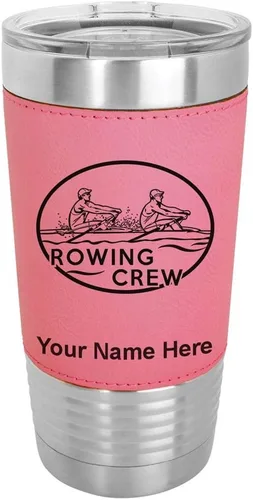 Vista 12 de LaserGram 20oz Vacuum Insulated Tumbler Mug, Rowing Crew, Personalized Engraving Included (Faux Leather, Baseball Style)