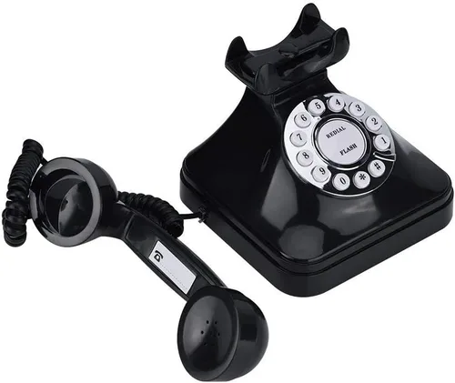 Vista 7 de Teléfono fijo con cable de alambre vintage, teléfono retro de plástico multifunción negro para el hogar/oficina.