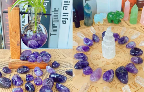 Vista 4 de QINJIEJIE Cristales de amatista (más de 1000 quilates), piedras pulidas a granel, cristal grande, decoración curativa de Reiki, 0.6-1 pulgada, 7.05