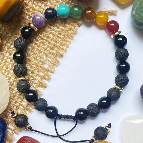 Vista 8 de 7 Chakra Bracelet Real Crystal Stone Beads Essential Oil Set Yoga Meditation Protection Lava Rock Jewelry Gifts for Women Men