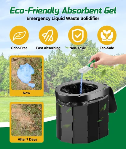 Vista 2 de 40 bolsas de inodoro portátiles con juego de 40 poo gel, bolsa de inodoro de campamento de 12 galones con poder ecológico súper absorbente, bolsas