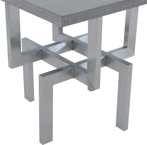 Vista 4 de Armen Living Illusion Mesa auxiliar de madera gris con base de acero inoxidable cepillado