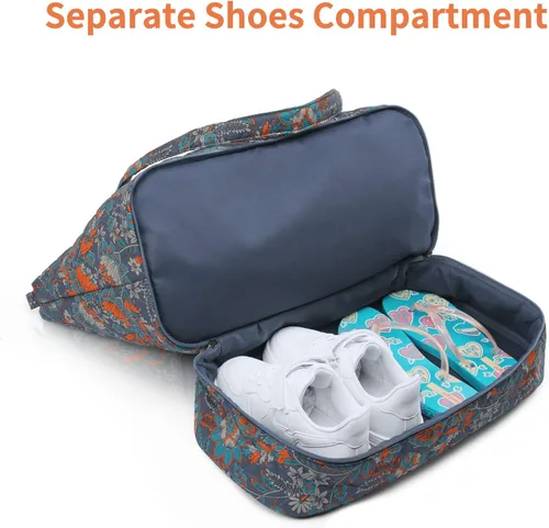 Vista 5 de Bolsa de fin de semana para mujer, bolsa de viaje con compartimento para zapatos, Gris Naranja