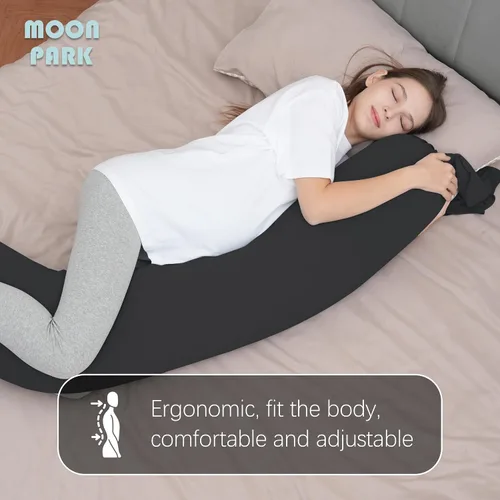 Vista 2 de MOON PARK - Almohada de embarazo con funda de enfriamiento increíblemente suave y lisa en forma de I, almohada de maternidad de cuerpo completo