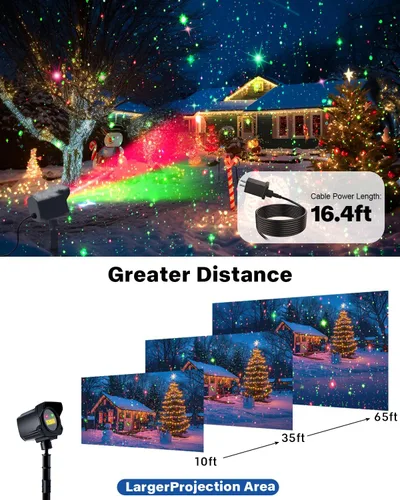 Vista 4 de Proyector de luces de Navidad para exteriores, proyector de luz láser de carcasa de metal grueso, luz roja y verde para decoración de Navidad