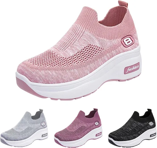 Vista 3 de Tenis altos blancos para mujer, zapatos para caminar para mujer, con soporte de arco y comodidad, zapatos casuales para mujer, zapatos casuales