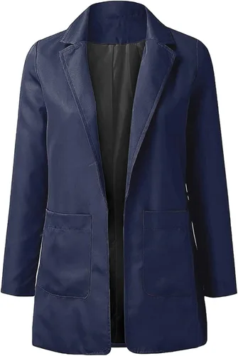 Vista 4 de Blazers sólidos para mujer, casual, de negocios, 2023, otoño, manga larga, para trabajo, oficina, chaqueta de talla grande, cárdigan frontal abierto