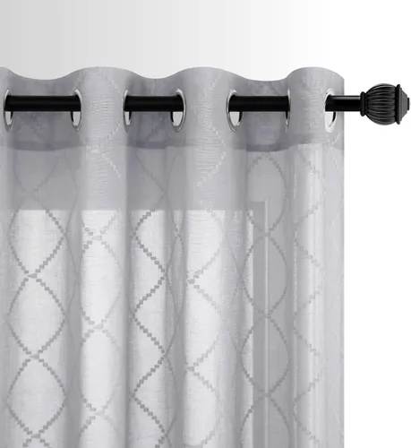 Vista 14 de KOUFALL Cortinas negras de 63 pulgadas de largo para dormitorio, juego de 2 paneles transparentes con ojales para ventana, cortinas geométricas