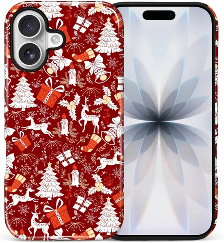 Vista 22 de Funda para iPhone 13 iPhone 14, a prueba de golpes, funda protectora híbrida de 2 capas, doble protección contra caídas, antiarañazos, diseño Rojo