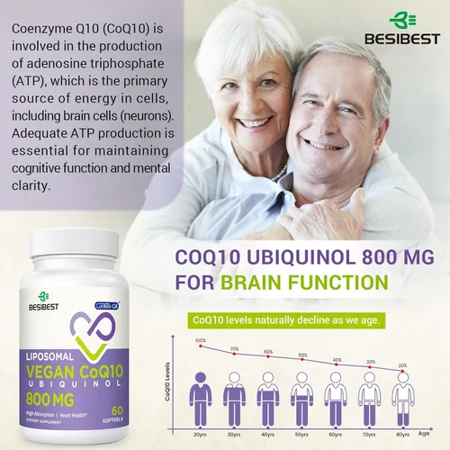 Vista 6 de Liposomal Ubiquinol CoQ10 800 MG de cápsulas blandas, suplemento de ubiquinol CoQ10 de alta absorción, coenzima Q10 activa de 800 mg, potente