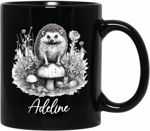 Vista 17 de Taza de café negra con diseño de oso de lápiz personalizada, regalo para los amantes de los osos, mamá y papá, taza de café de oso con dibujos