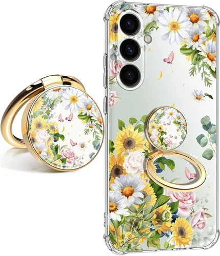 Vista 34 de Funda para Samsung Galaxy S23 FE con protector de pantalla, suave, a prueba de golpes, transparente, floral, funda protectora para mujer, diseño