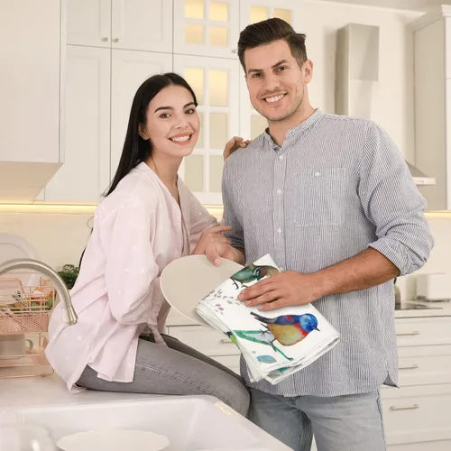 Vista 2 de Frienda Juego de 4 paños de cocina cardenales decorativos para platos de 24 x 16 pulgadas, juego de paños de baño con lazo para colgar, absorbente