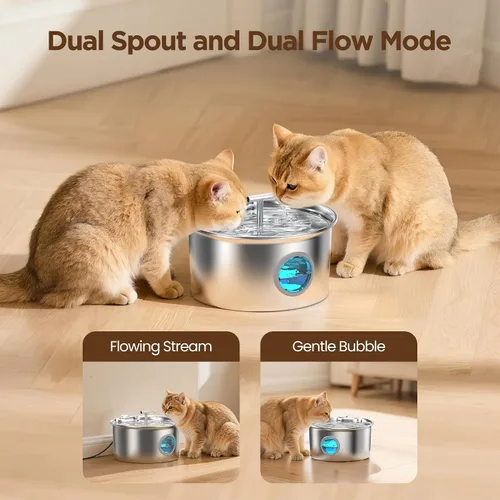 Vista 4 de Fuente de agua para gatos de acero inoxidable: fuente para gatos de 2,6 L para beber - Fuente de agua para mascotas para gatos en interiores - Tazón