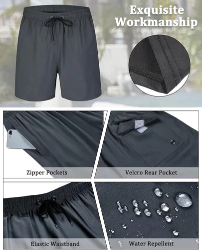 Vista 6 de SILKWORLD Traje de baño para hombre con forro de compresión, 2 en 1, de secado rápido, con bolsillos con cremallera