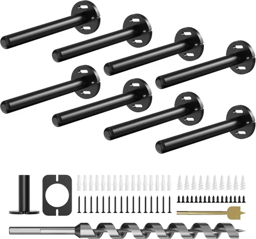 Vista 16 de 4 soportes de pared para estantes flotantes de alta resistencia, soportes invisibles negros para estantería, accesorios decorativos flotantes