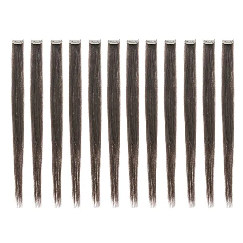 Vista 20 de SWACC 12 extensiones de cabello lacio de un color con clip, para mujer, extensiones de cabello sintético con rayas de color (rubio beige)