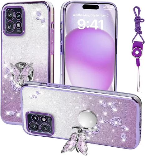 Vista 12 de Funda protectora para Motorola Moto G24, funda protectora de TPU con función atril y correa para Motorola G24 Power (azul)