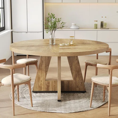 Vista 12 de LITTLE TREE Mesa de comedor redonda para 4-6 personas, mesa de comedor de 47 pulgadas con base de pedestal de madera, mesas de comedor negras, mesas
