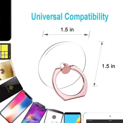 Vista 2 de Soporte de anillo para teléfono celular, lazo de agarre transparente para dedos, rotación de 360 grados, soporte para anillo de dedo