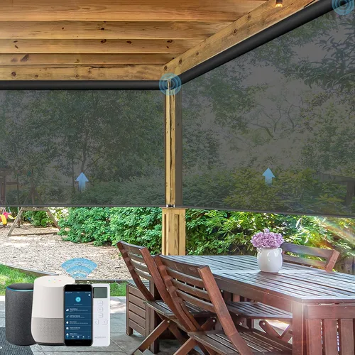 Vista 12 de Persianas enrollables motorizadas para exteriores, persianas enrollables para patio, funciona con Alexa, Google Homekit, Apple Homekit, parasol