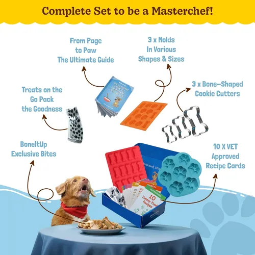 Vista 3 de BoneItUp Kit para hacer golosinas para perros, todo en uno, juego de galletas de bricolaje con 3 moldes de silicona reutilizables para perros, 3