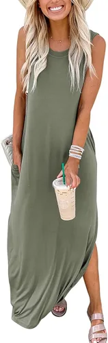 Vista 3 de ANRABESS - Vestido largo casual suelto para mujer sin mangas maxi vestido de playa con bolsillos