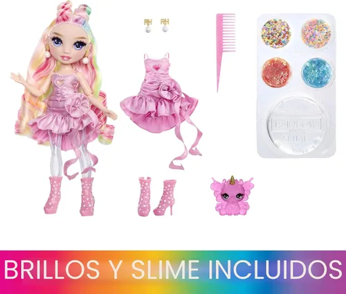 Vista 2 de Rainbow High Rainbow Shimmers with Slime - Bella, rosa de 11 pulgadas, crea una muñeca de moda arcoíris, kit de slime