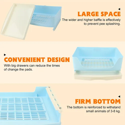 Vista 4 de BWOGUE - Caja de arena grande para conejos, orinal de entrenamiento de esquina con cajón y rejilla para mascotas más grande para cobayas adultas