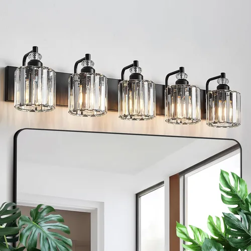 Vista 10 de Accesorio de Iluminación de Baño Moderno de 3 Luces Cromado Luces de Tocador de Baño Sobre Espejo Aplique de Pared con Pantallas de Cristal K9 Base