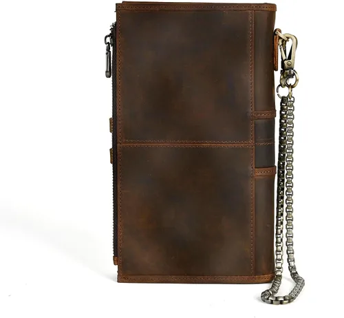 Vista 30 de Genuino Caballo Loco Cuero Regalo de Viaje Moneda Bolsillo Tarjetero Organizador Largo Cadena Rfid Cartera Monedero Con Broche Para Hombres Hombres