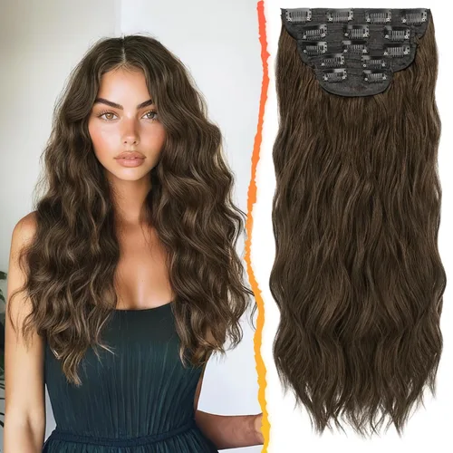 Vista 42 de BARSDAR Extensiones de cabello ondulado con clip negro marrón - 14 pulgadas, extensiones de cabello corto ondulado con clip para mujer - 5 piezas