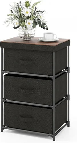 Vista 11 de GOFLAME Cómoda de tela con 2 cajones, mesita de noche para dormitorio, mesita de noche con contenedores y asas de tela extraíbles, mesa auxiliar