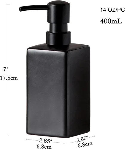 Vista 5 de Dispensador de jabón y loción cuadrado de cerámica negra mate para baño, dispensador de jabón para platos para cocina, 14 onzas