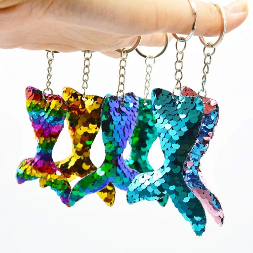 Vista 8 de Monedero de lentejuelas con cola de sirena para niños y niñas 6 unidades con brillantes colas de purpurina llaveros de cola de sirena 6