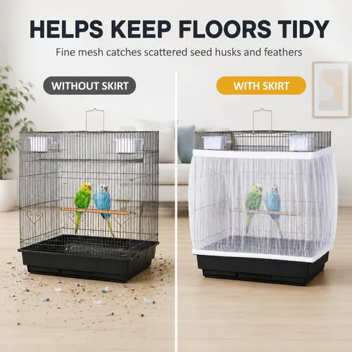 Vista 6 de RAINFLOW Paquete de 2 atrapasadores de semillas para pájaros – Funda de falda ajustable para jaula de pájaros con red de malla transpirable