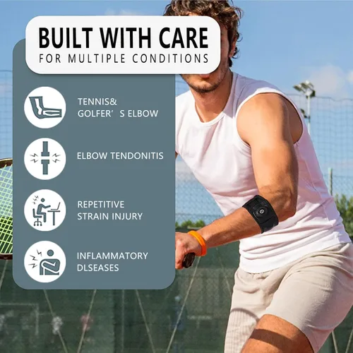 Vista 4 de Codera de tenis de grado profesional – Perilla de ajuste inteligente y almohadilla de compresión de gel para tendinitis, alivio del dolor de codo