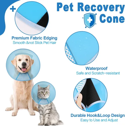 Vista 3 de Supet - Collar de cono para perro ajustable después de la cirugía, collar y cono de recuperación para mascotas cómodo y práctico, para perros