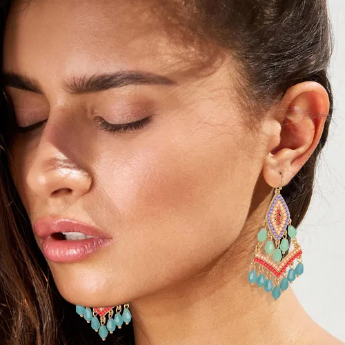 Vista 4 de Boho Drop Earrings Seed Bead Dangle Earrings Vacation Earrings Colorful Statement Earrings Jewelry Present