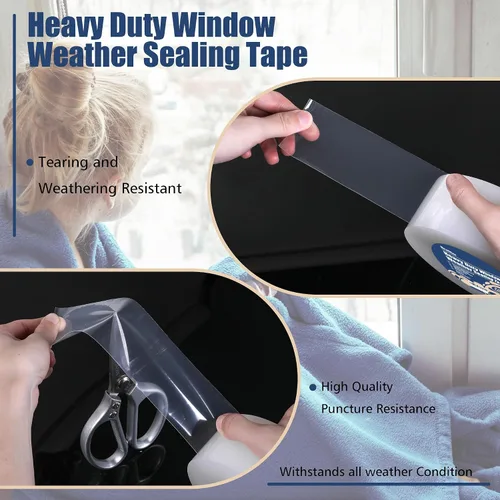 Vista 4 de Breliter PEWST001 - Cinta de sellado resistente para ventanas, transparente, 3 pulgadas de ancho x 90 pies de largo, plástico, PEWST001