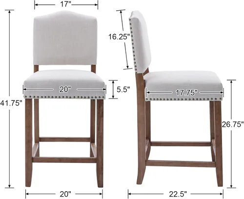 Vista 2 de EALSON Taburetes de Bar Estilo Granja Juego de 2 Taburetes de Mostrador de Altura de Cocina con Respaldo Sillas de Bar de Madera Modernas de 26 in