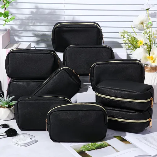 Vista 4 de Sweetude 10 bolsas de maquillaje a granel para mujeres, regalo preparatorio, bolsa de cosméticos de piel sintética, pequeña bolsa de aseo