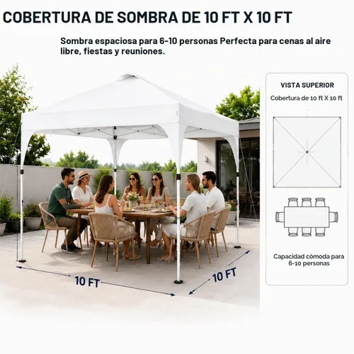 Vista 3 de Yaheetech Tienda de campaña desplegable de 10 x 10 para eventos al aire Blanco