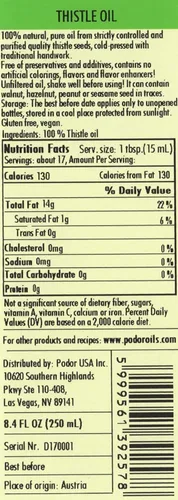 Vista 2 de PÖDÖR Aceite de cardo de alta calidad, 8.4 onzas líquidas, prensado en frío, 100% natural, sin refinar y sin filtrar, vegano, sin gluten, sin OMG