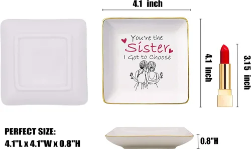 Vista 5 de Topthink You're the Sister I Got to Choose - Bandeja de cerámica para joyas, bandeja para anillos, caja de baratijas, cumpleaños, aniversario, boda