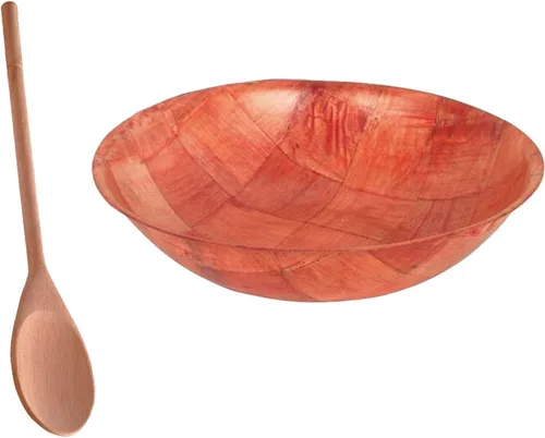 Vista 11 de Tiger Chef Cuencos de ensalada de madera tejida de 20 pulgadas. Juego de 3 cuencos con cuchara de ensalada gratis. Cuencos de ensalada de palomitas