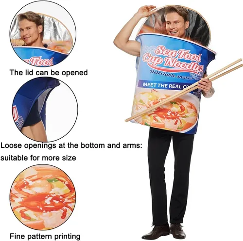 Vista 3 de ReneeCho Disfraz de fideos instantáneos de mariscos y fideos para Halloween, comida rápida, disfraz divertido para adultos, hombres y mujeres