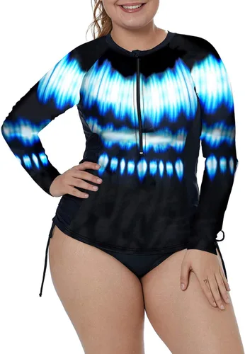 Vista 3 de XAKALAKA - Tankini Rashguard para mujer, talla extra grande, cremallera frontal, multicolor