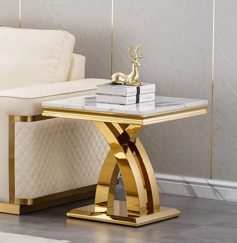 Vista 24 de Mesa de centro de lujo de mármol sintético con base en U de Mármol A-blanco oro15