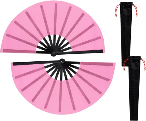 Vista 15 de Nydotd Paquete de 2 ventiladores plegables de mano grandes para fanáticos rave, tela de nailon plegable con funda de soporte para hombres y mujeres